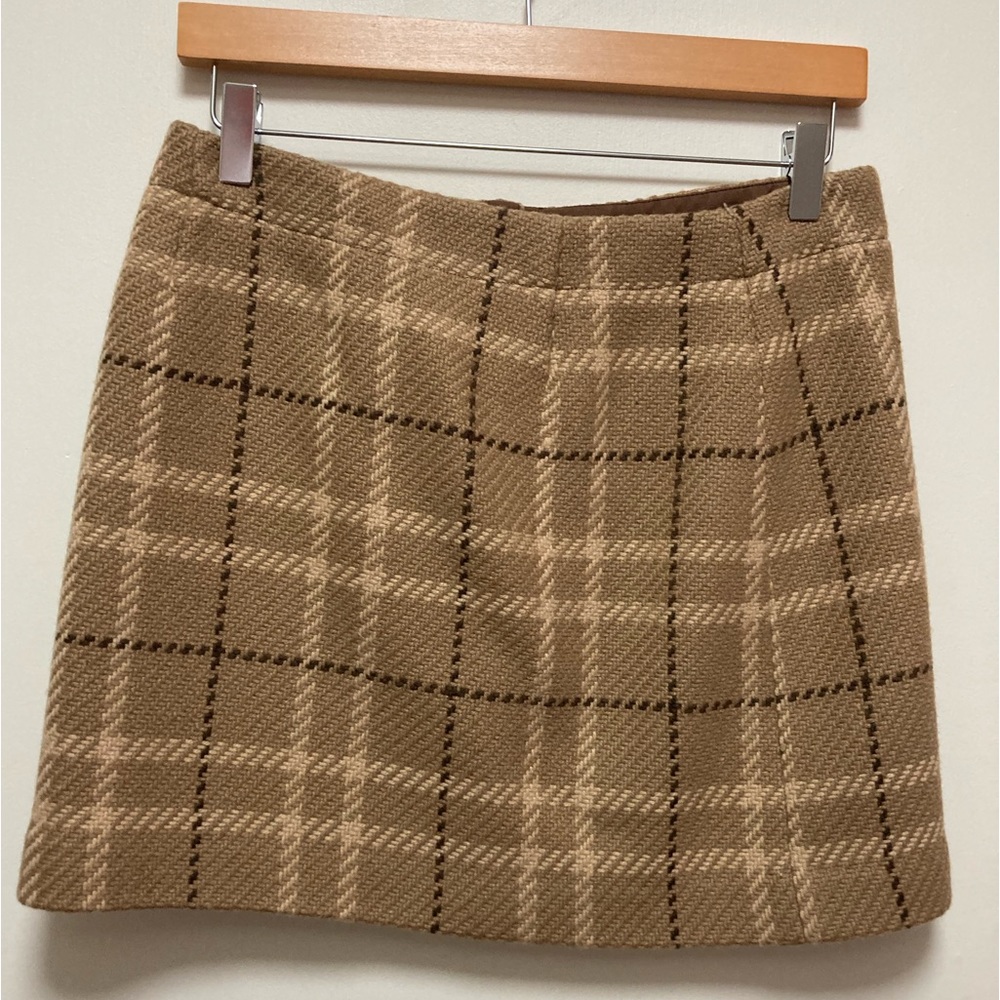 📙 J.Crew Wool Blend Brown Plaid Mini Skirt Size 4 - Picture 2 of 3
